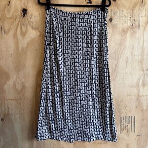 Vintage Express Brown Abstract Print Midi Pencil Skirt Sz 9/10